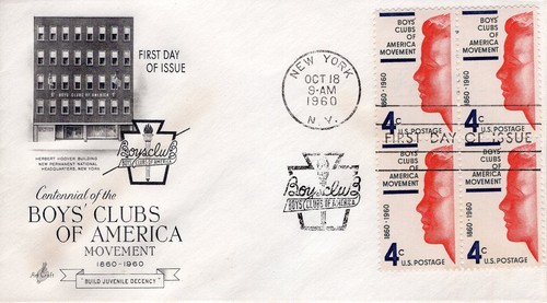 U.S. #1163 4¢ Boys’ Clubs of America ArtCraft FDC Block of 4 ST3362