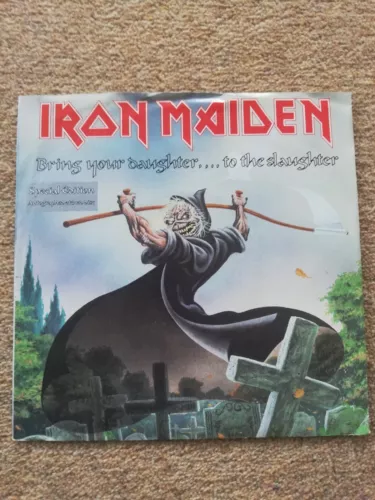 NM IRON MAIDEN Bring Your Daughter To The Slaughter AUTOGRAPHED ETCHED VINYL 45