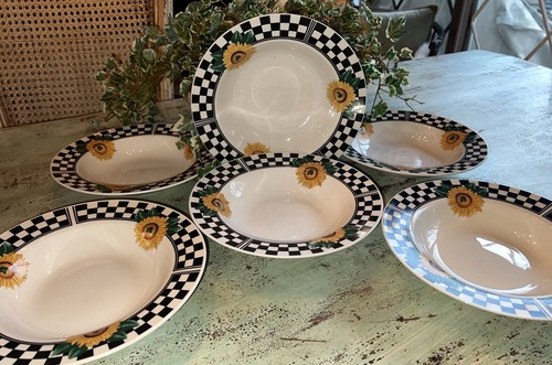 6er Set SONNIGE Tischplatten unbegrenzte Suppensalatschalen 9,25"" Sonnenblumen kariert