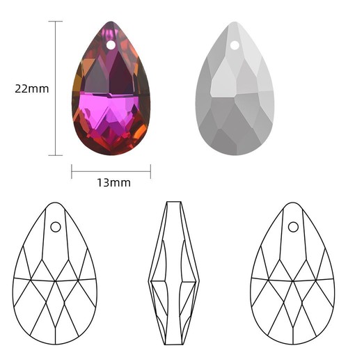 Crystal Teardrop Pendants - 13x22mm Glass Drop Beads Jewelry Making Charms 20Pcs - Picture 2 of 38