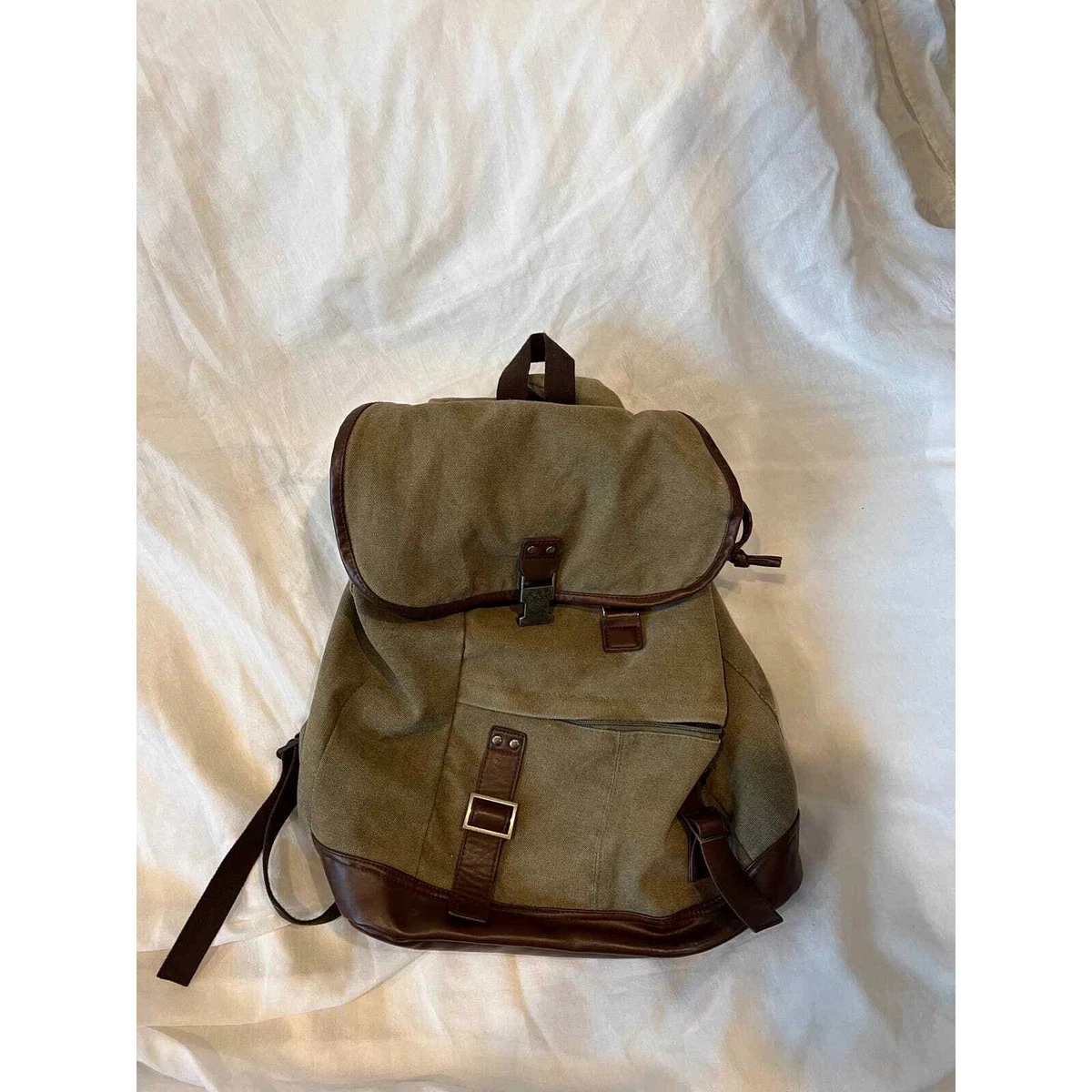 Canvas Leather Metal Bucket Top Loading Backpack | eBay
