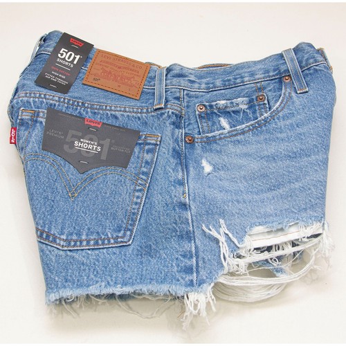 LEVIS Premium 501 High Rise Women Shorts Sz 26 Waist 28 Button Fly Big E Cut Off - Picture 5 of 13