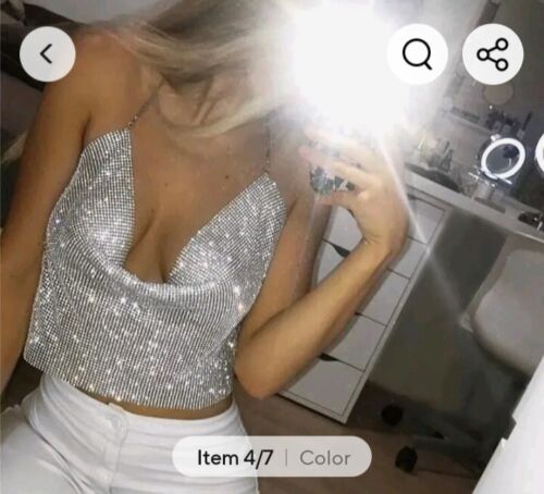 Halter Neck, Backless, Silver Mesh Top XL. - Picture 2 of 3