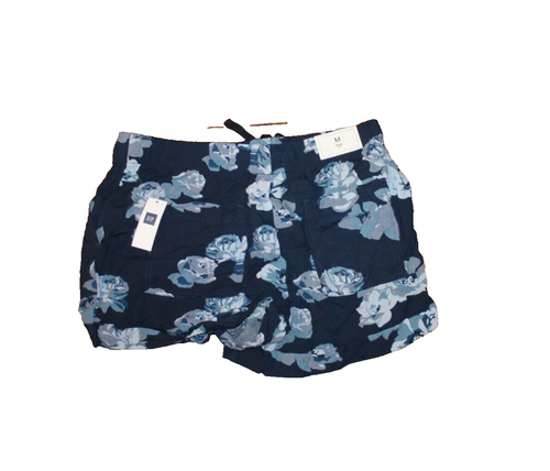 NWT Women's Gap Blue Floral Shorts Size M Elastic Waist W/ Drawstring - Picture 2 of 2