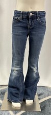 Old Navy Distressed Blue Denim Jeans Flare Adjustable Waist Zip  Snap Size 7