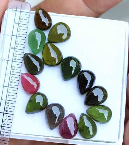 31.60 Ct 100% Natural Multi Color Tourmaline Pear Cabochon Loose Gemstone - Picture 1 of 4
