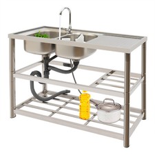 New Double Bowl Utility Sink Stainless Steel Free Standing Commercial Restaurant