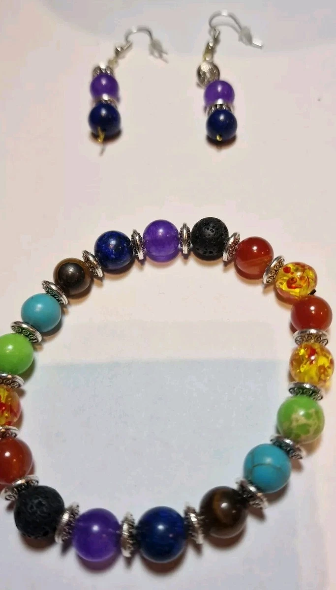 Orecchini Pendenti Multicolore In Pietra Naturale 8/10/12mm - Gancio Argento