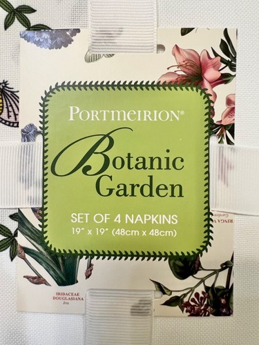 PORTMEIRION BOTANIC GARDEN Set of 4 Napkins Butterflies Flowers 19" x 19" NWT - Picture 2 of 5