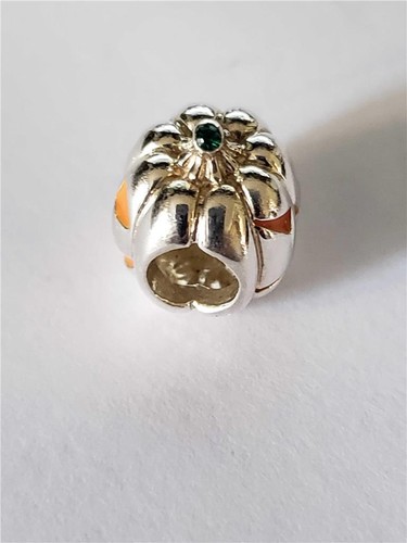 Chamilia LEUCHTENDER KÜRBIS Charm Bead Orange Emaille/Grün CZ 2025-0985 Retired - Bild 9 von 9