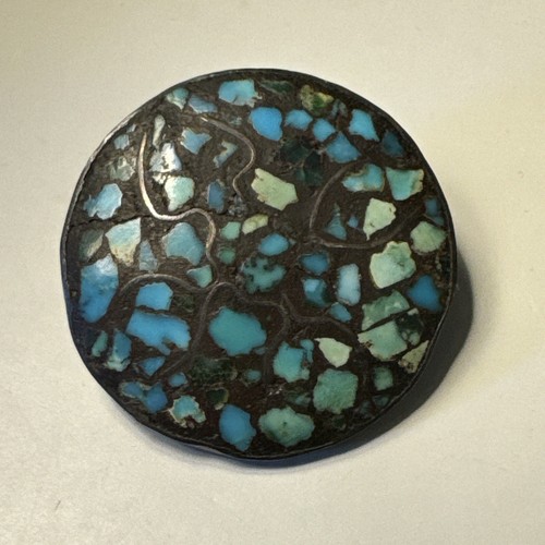 Vintage Glass & Metal Mosaic Shank Button Blue Green Art Deco 2.5cm Q923 - Picture 3 of 7