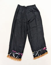 Paradiso Women's Pants Size L Black Beaded Fringe Hem Rayon Relaxed Beach