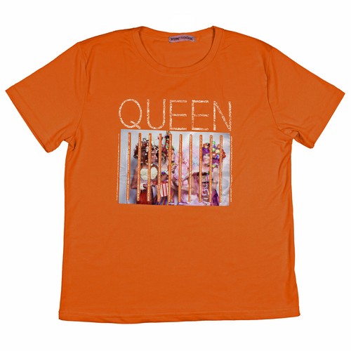 Short Sleeve Crew Neck Women's T-Shirt, Fun Diva Queen Glitzy Graphic Design Tee - Picture 6 of 7