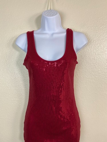 Express Red Sequin Ribbed Tank Top Women size Small Disco party Retro Event Boho - Picture 9 of 12