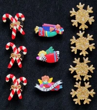 Button Covers Winter Theme Angels, Candy Canes & Snowflakes, Lot Of 10 Christmas