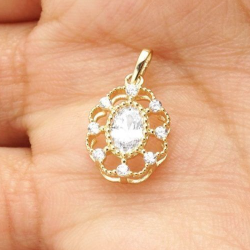 14K Weißgold 1,20Ct CZ Blume Heiligenschein Charm Anhänger - Bild 1 von 4