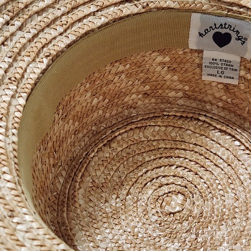 Hartstings Girls Straw Hat Size LARGE Green Dotted Floral Band Vintage Child - Picture 9 of 10