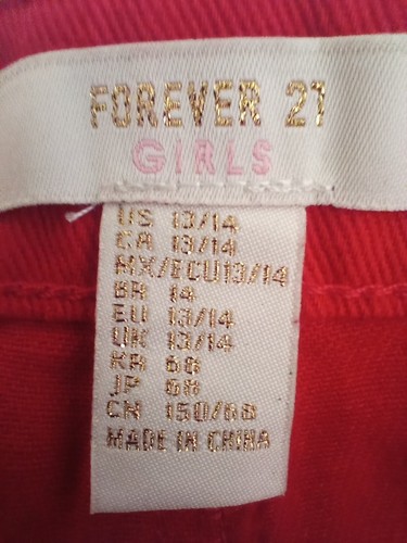 Forever 21 Girls 13/14 Red Denim Shorts with Yellow & Green Stripes Size 26x03 - Picture 10 of 12