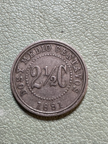 1881 Republica Colombia 2 1/2 Centavos VF Old Coin KM 179 Dos Medio Liberty Cap