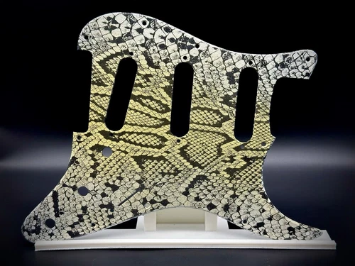 Stratocaster Pickguard Hand Made SSS Black Grey Yellow Snake Skin