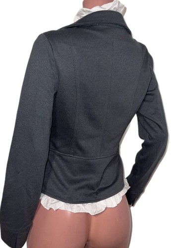 Y2K Grey Ruffled Red Plaid Lined Short Jacket Pirate Academia Structured Blazer - Picture 3 of 3