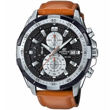 Casio Edifice Chronograph Men's Watch EFR-539L-1BV black with a brown leather