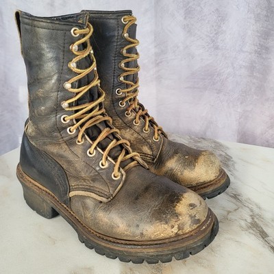 Vintage Red Wing Logger Boots Men's Size 7 E Distressted Soft Toe Mid Calf