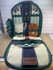 Brookstone Green Picnic Backpack With Built In Cooler And Wine Bottle Holder