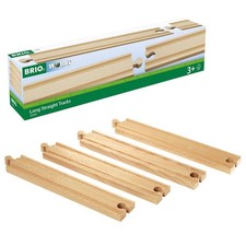 BRIO World 33341-4 Piece Long Straight Wooden Train Tracks  Expandable 25 cm