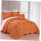 Damask 4 Piece Bedspread Set, Scalloped Oversized King 120" x 120" Nectarine