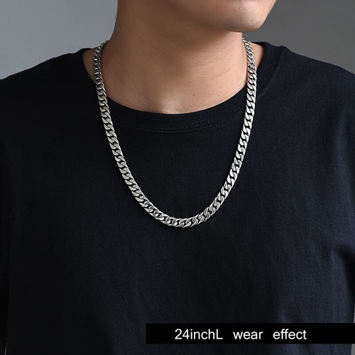 Sterling Silver Chain for Men Miami Cuban link 8mmW Vintage Silver 22/24inchL - Picture 7 of 9