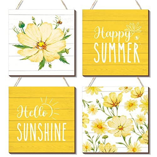 4 Pcs Hello Summer Sign Rustic Wood Decor Farmhouse Daisy Summer Decor Welcome