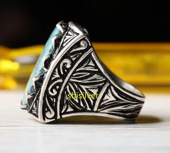 925 Sterling Silver  Jewelry Natural Turquoıse Stone Handmade Gift Men's Ring - Image 4 of 4