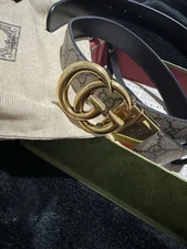 Gucci Women's Reversible Leather Belt with GG Logo Buckle Gold
