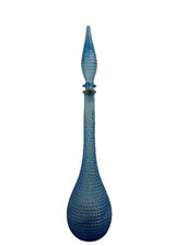 VTG 21.5" Blue Empoli Italy Diamond Glass Genie Bottle MCM 1960s Art Decanter