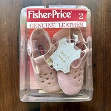 New In Box Fisher Price Leather Baby Shoes Pink Hearts Vintage 1989 Size 2
