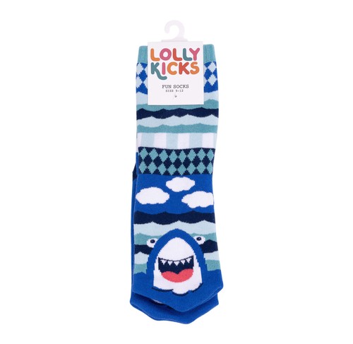 Lolly Kicks Kids Socks Medium (9-12) Shark LLK003B - Picture 2 of 6