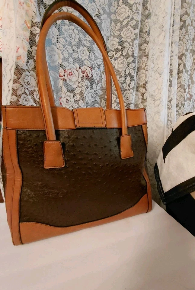 London Fog Lark Ostrich-Embossed Faux Leather Dome Satchel Brown/Tan Rt $138 - Image 2 of 4