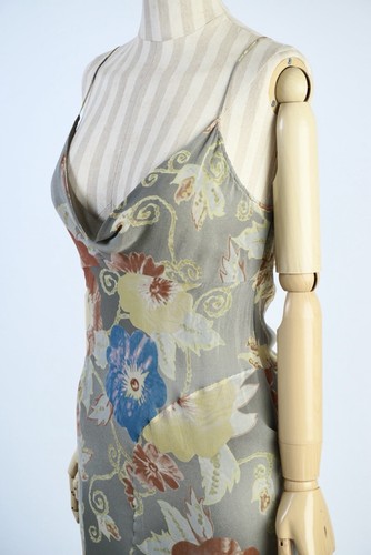 Ermanno Scervino Floral Green Silk Dress Sz S Asymmetrical Ruffles Hem - Picture 5 of 24