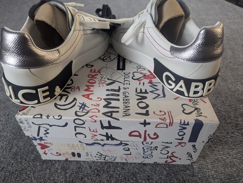 Zapatilla deportiva DOLCE & GABBANA para mujer 38 EE. UU. 7,5 cuero PORTOFINO blanca negra logotipo DG - Imagen 8 de 17