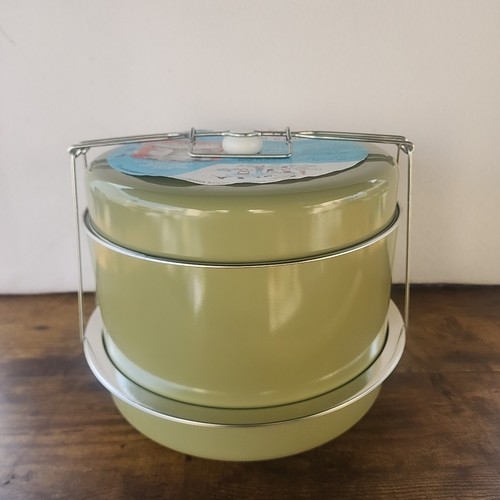 1960s JL Clark Metal Triple Decker Food Pie Cake Carrier Avocado Green MCM - Picture 10 of 10