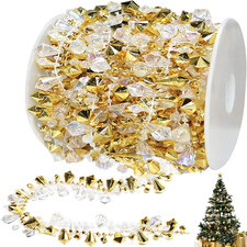 16Ft Gold Iridescent Twisted Bead Garland for Christmas Tree Decorations