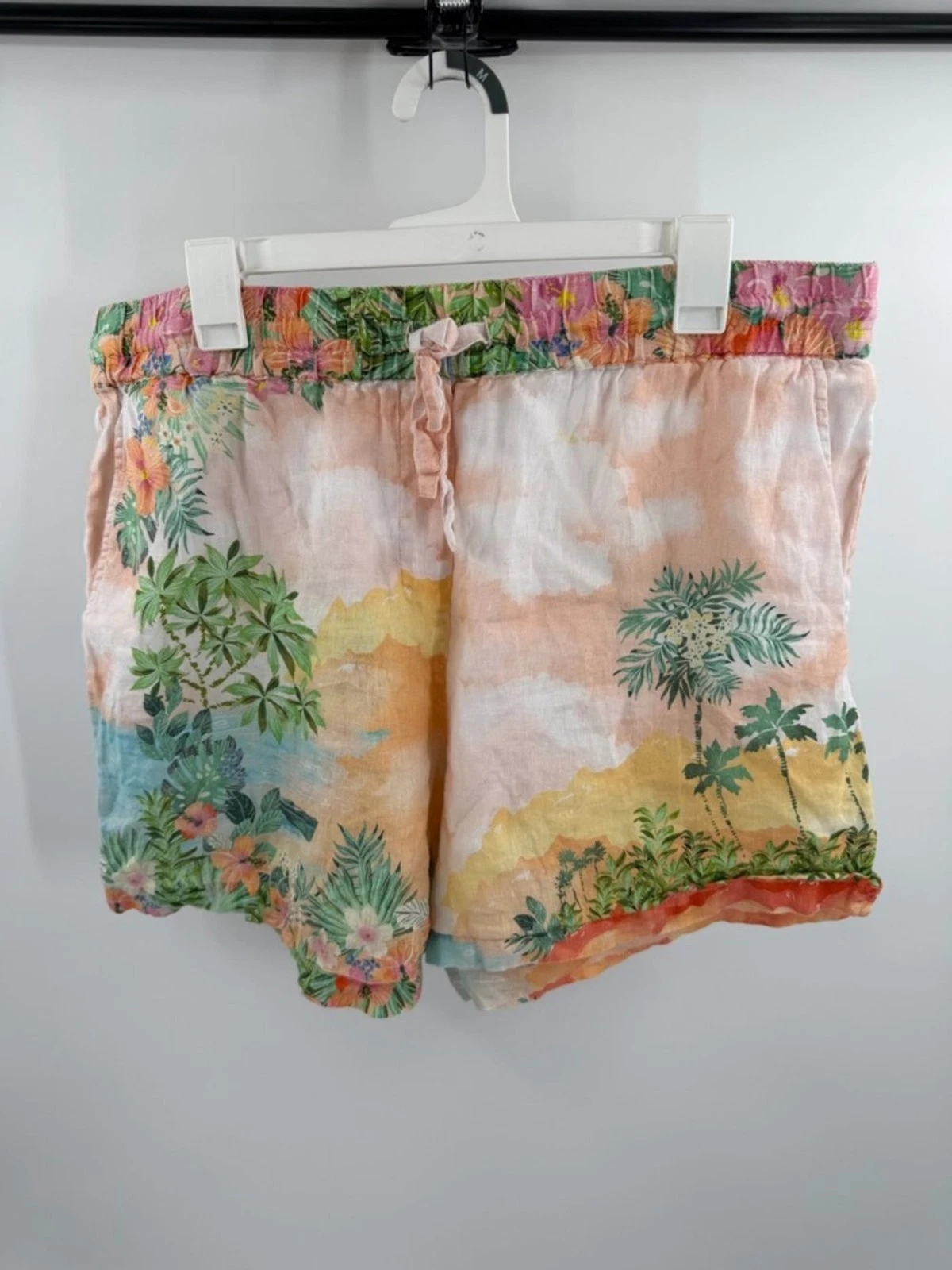 Talbots 100% Linen Tropical Print Women's Shorts in Peach and Green Size XL