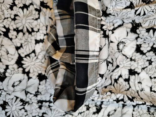 Chaps Womens 3x No Iron Shirt Black/White Floral Plaid Trim 3/4 Sleeve - Picture 10 of 14