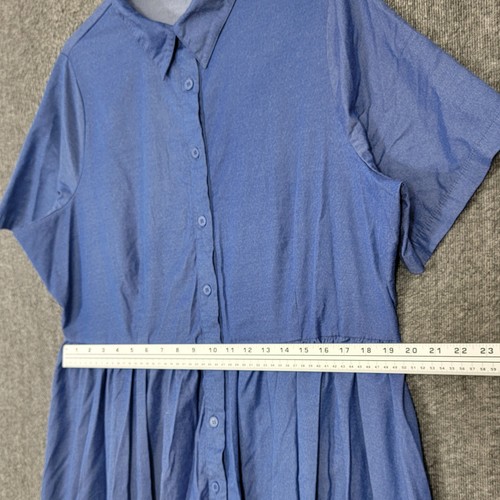 Buxom Curvy Shirtkleid Damen 1X Blau Kurzarm Stufen Ausgestellt Midi - Bild 6 von 11