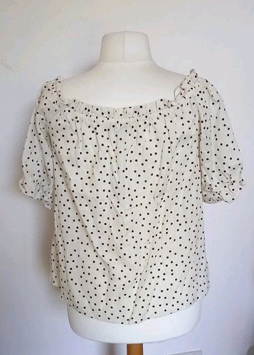 Cream & Black Polka Dot Top Bardot Off Shoulder Size 14 Papaya - Picture 4 of 7