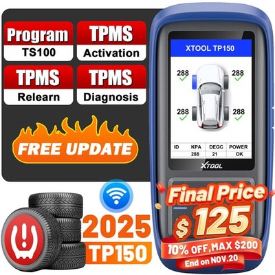 2025 XTOOL TP150 TPMS TS100 Programming Tire Sensor Relearn Reset Activate Tool