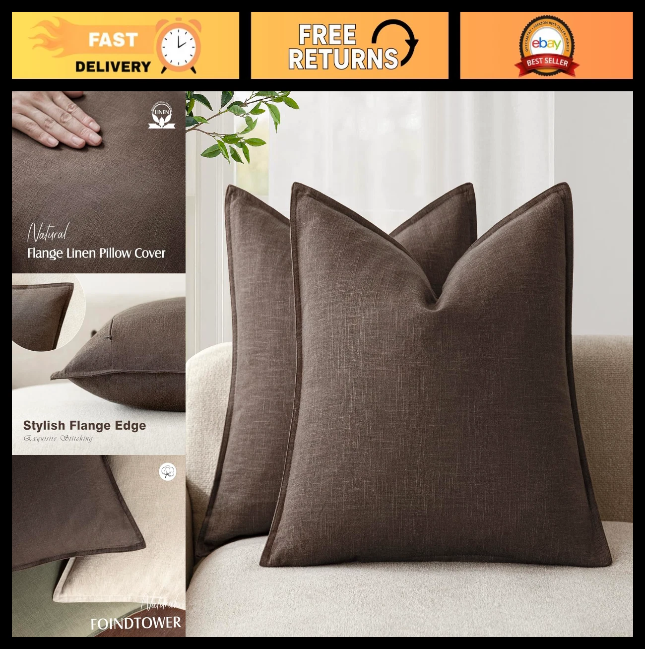 Set of 2 Decorative Linen Throw Pillow Covers - Soft Boho Farmhouse Cushion Case