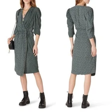See By Chloe Floral Polka Dot Green Midi Wrap Dress Size 36 US 4 Boho Cottage