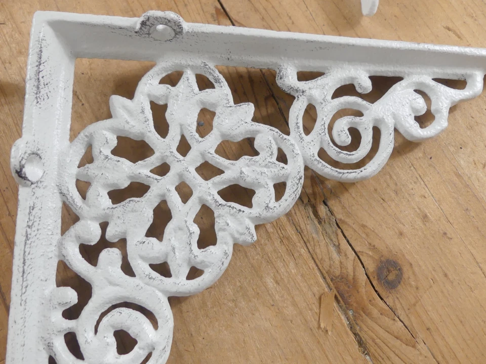 8 soportes de estante de hierro fundido blanco envejecido soportes estantería 7 3/4" x 6 1/2" Foto 4 de 4